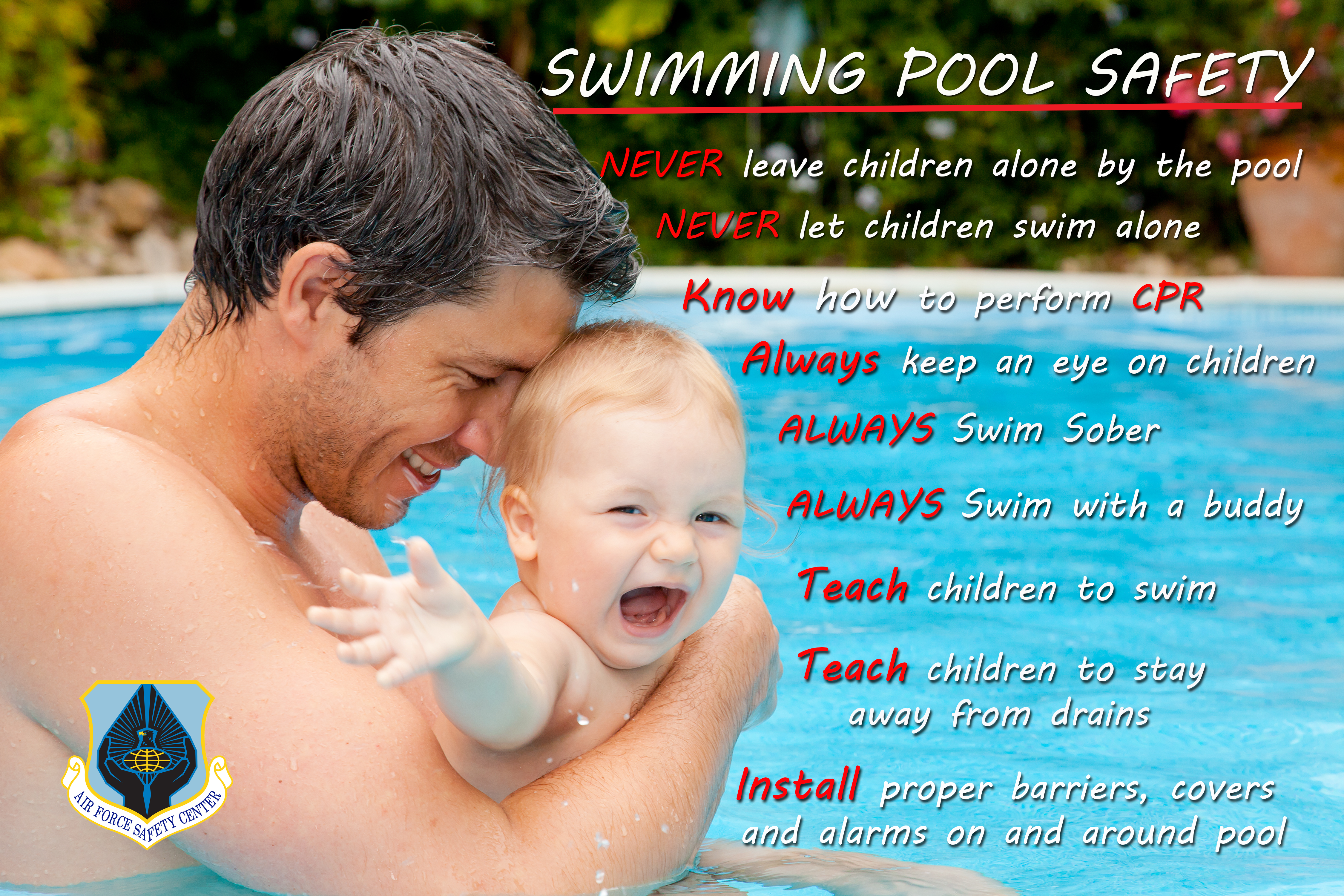 Swimming Pool Safety Poster - Father in swimming pool with baby